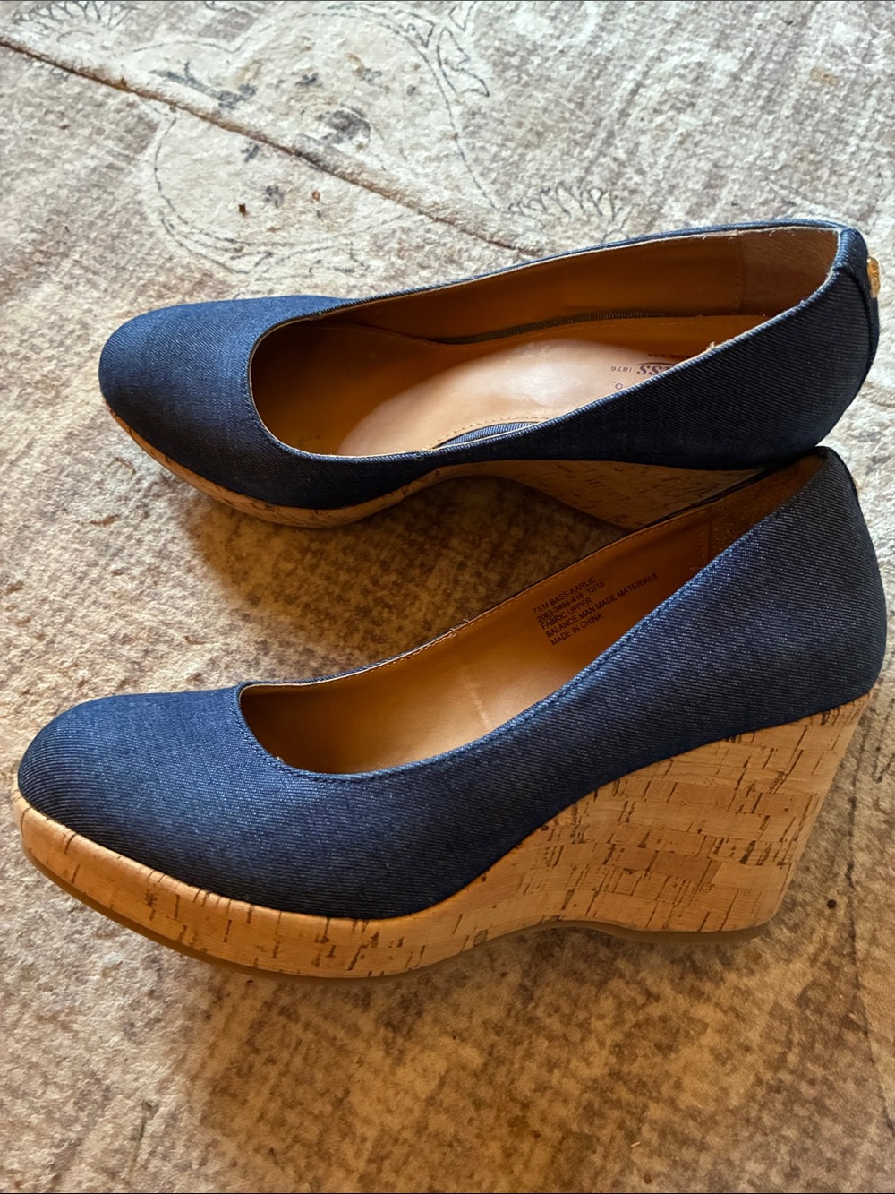 Bass Denim Cork Wedge Pumps in Navy